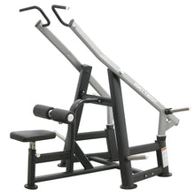 Load image into Gallery viewer, A black FFITTECH LAT Pulldown machine for strength training, featuring a barbell and a padded seat.
