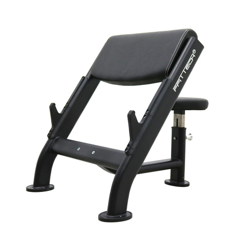 Black multi-position adjustable gym bench with padded areas and a metal frame.