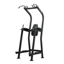 Load image into Gallery viewer, A black vertical knee raise exercise bench with aluminum and stainless steel structure.
