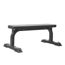Load image into Gallery viewer, A black flat bench designed for gym use, showing a single unit with no adjustable positions.
